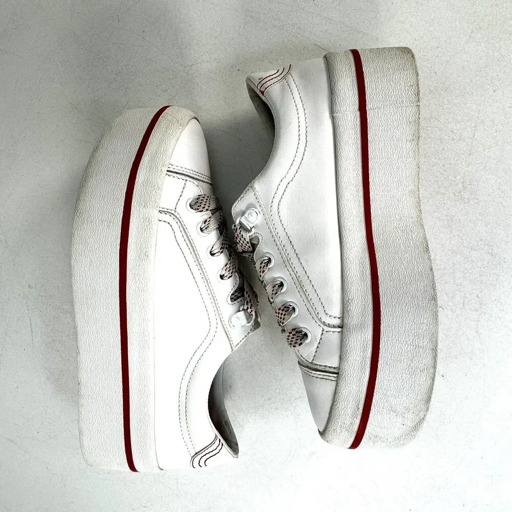 Bershka Womens Size EU 36 US 5.5 Platform Chunky White Leather Shoes Red Stripe